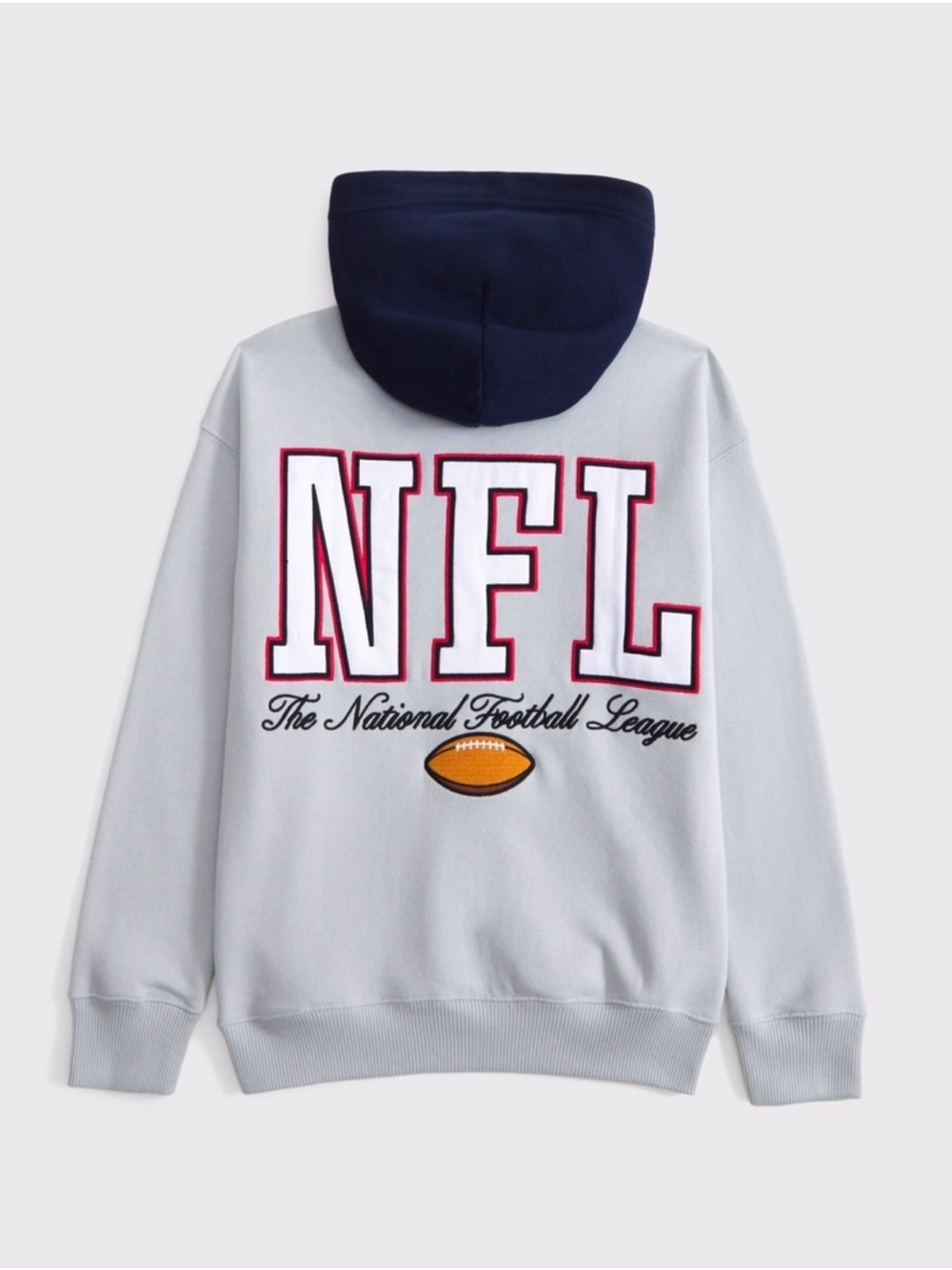 Abercrombie Kids NFL Logo Hoodie in Light Gray with Navy Hood Size 13/14